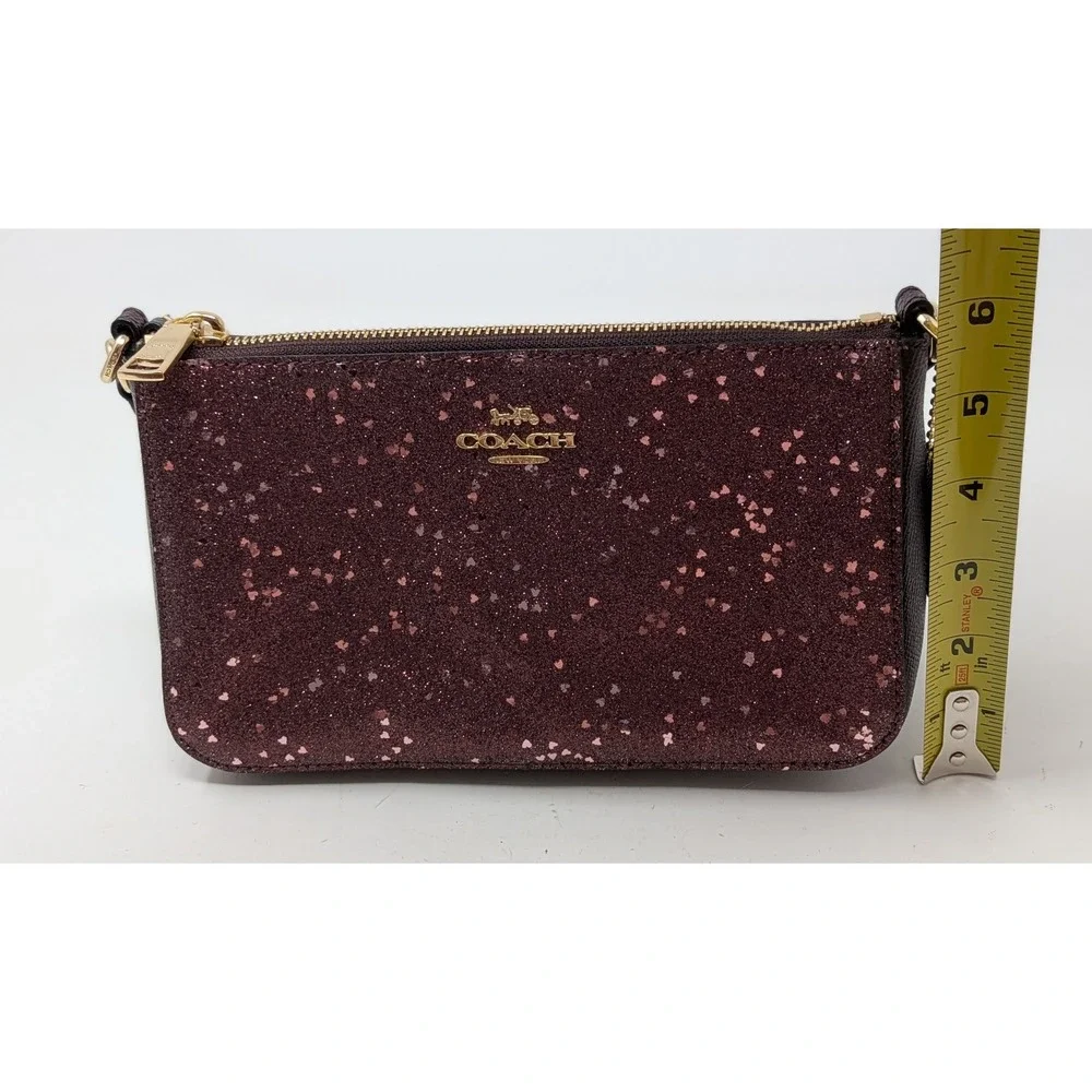 Coach Top Handle Pouch Crossbody Purse Star Glitter Pink Raspberry Hearts F39655